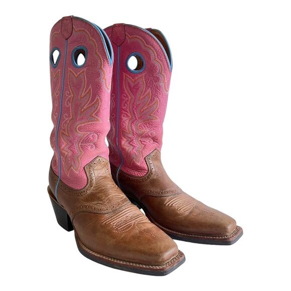 Twisted X Square Toe Pink Shaft Brown Leather Western Boots WRS0003 Women 8.5 B - Picture 1 of 16